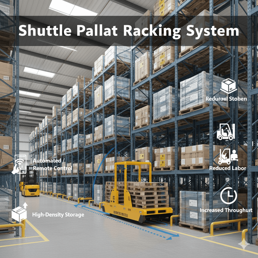 Installation of shuttle pallet racking system inside a cold storage warehouse in Chattogram, technician adjusting shuttle rails