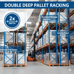 Double-deep pallet racking system by Modina Engineering for efficient warehouse storage
